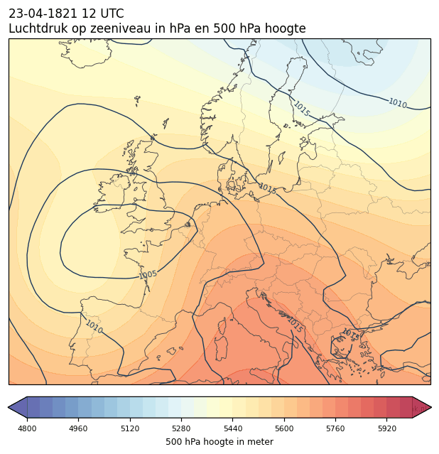 Weerkaart van 23 april 1821 om 12 UTC