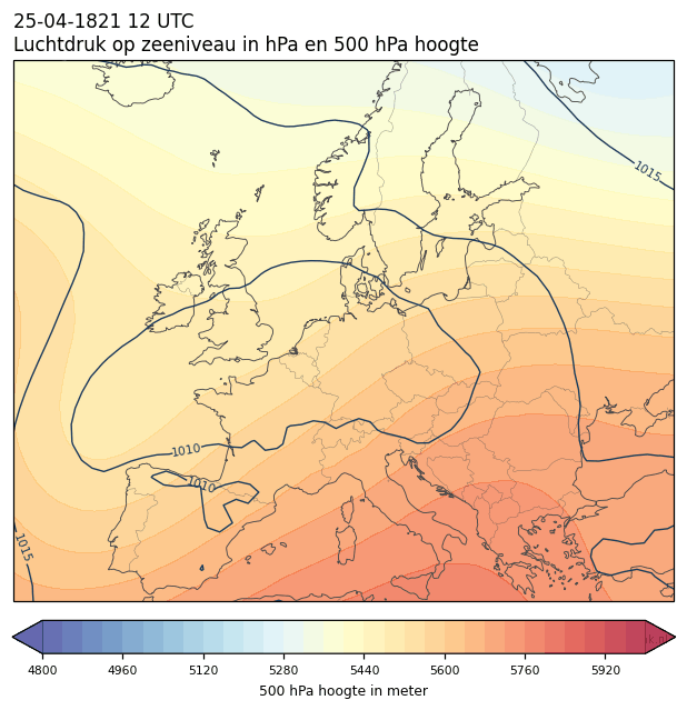 Weerkaart van 25 april 1821 om 12 UTC