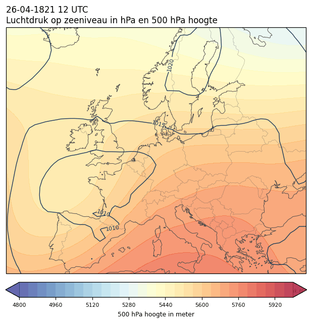 Weerkaart van 26 april 1821 om 12 UTC