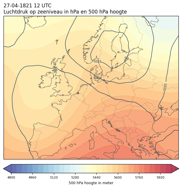 Weerkaart van 27 april 1821 om 12 UTC