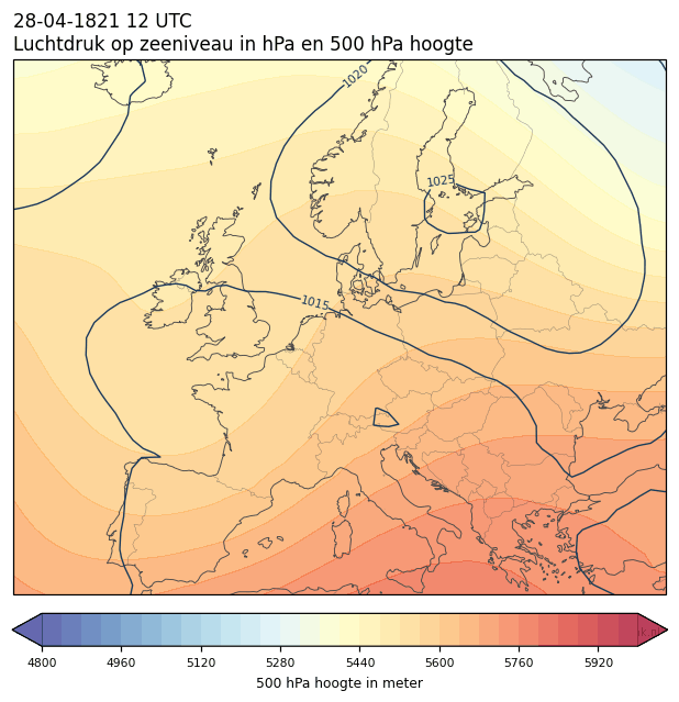 Weerkaart van 28 april 1821 om 12 UTC