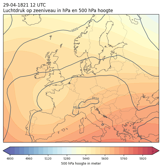 Weerkaart van 29 april 1821 om 12 UTC