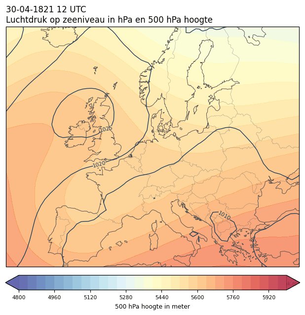 Weerkaart van 30 april 1821 om 12 UTC