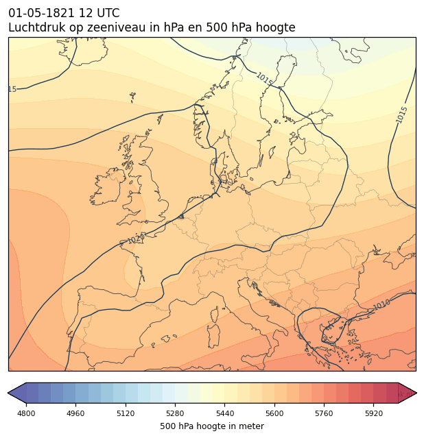 Weerkaart van 1 mei 1821 om 12 UTC