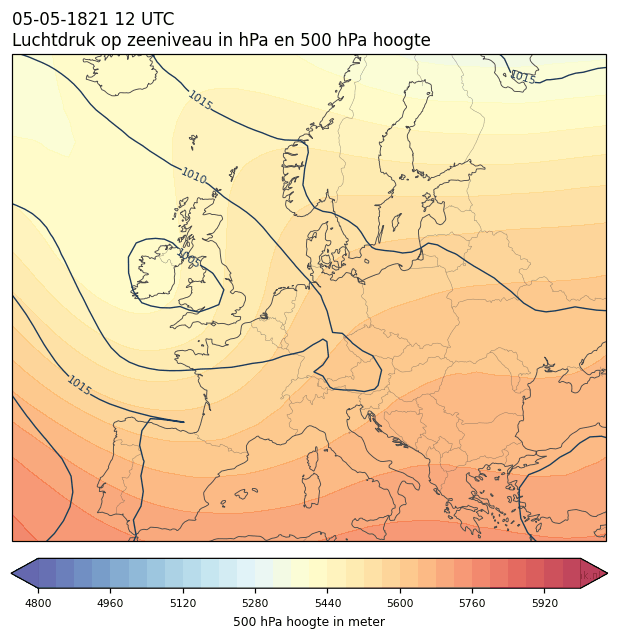 Weerkaart van 5 mei 1821 om 12 UTC
