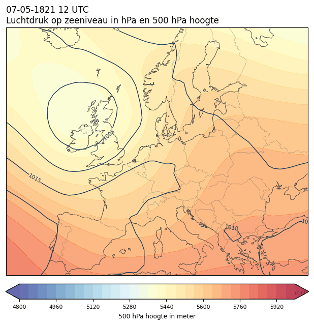 Weerkaart van 7 mei 1821 om 12 UTC