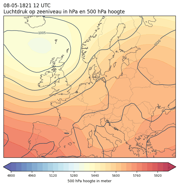 Weerkaart van 8 mei 1821 om 12 UTC