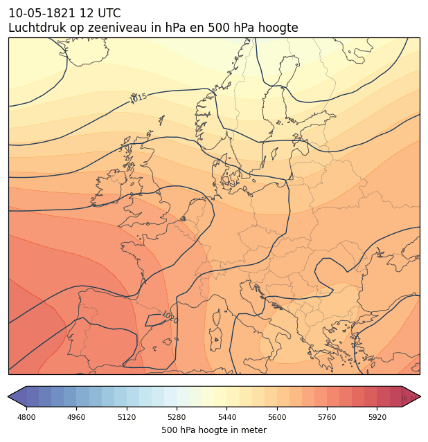 Weerkaart van 10 mei 1821 om 12 UTC