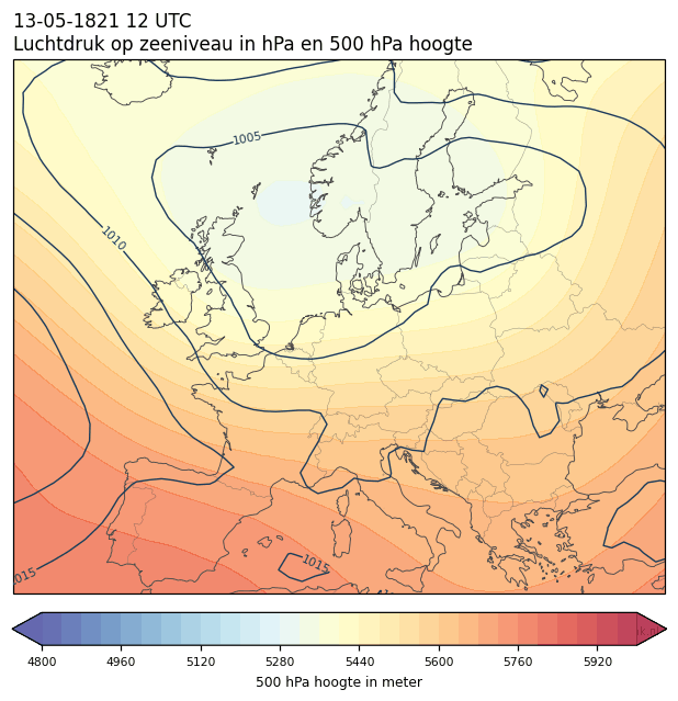 Weerkaart van 13 mei 1821 om 12 UTC