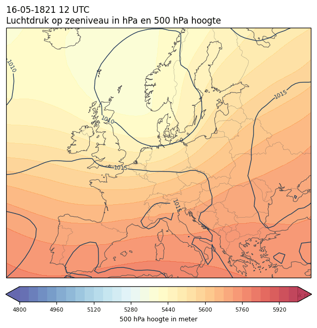 Weerkaart van 16 mei 1821 om 12 UTC