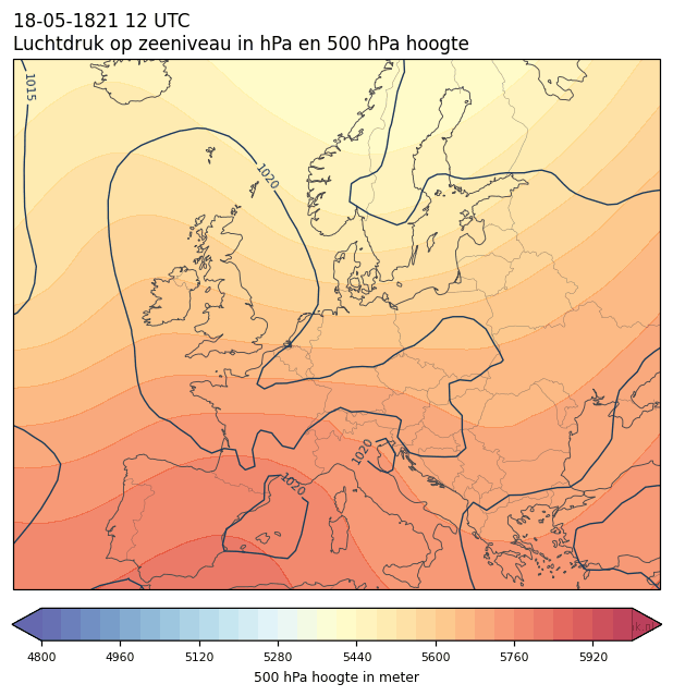 Weerkaart van 18 mei 1821 om 12 UTC