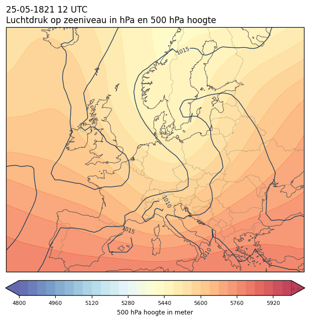 Weerkaart van 25 mei 1821 om 12 UTC