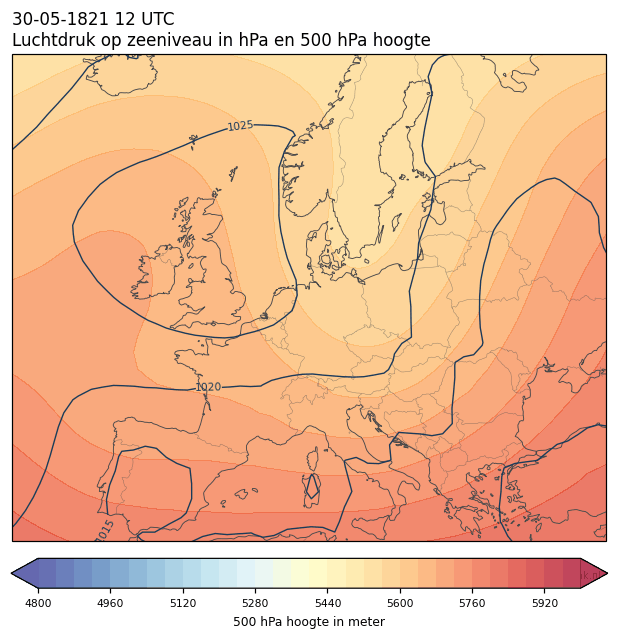 Weerkaart van 30 mei 1821 om 12 UTC