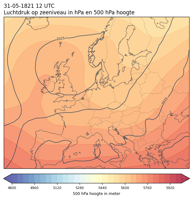 Weerkaart van 31 mei 1821 om 12 UTC