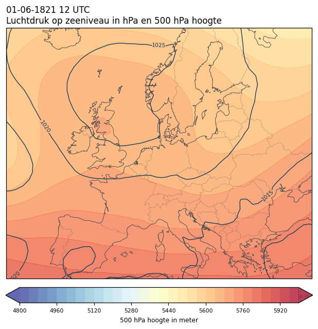 Weerkaart van 1 juni 1821 om 12 UTC