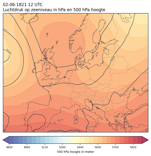 Weerkaart van 2 juni 1821 om 12 UTC