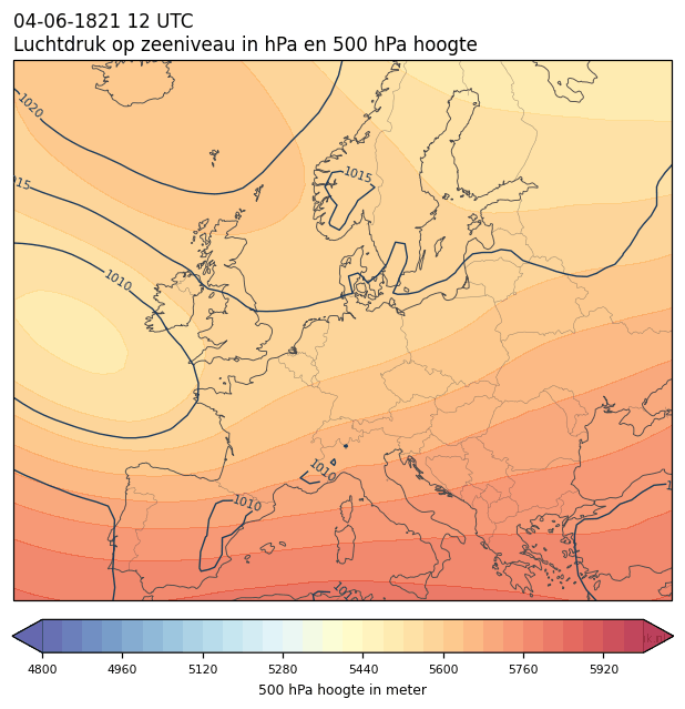 Weerkaart van 4 juni 1821 om 12 UTC