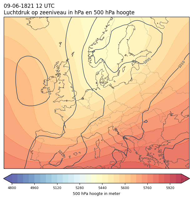 Weerkaart van 9 juni 1821 om 12 UTC