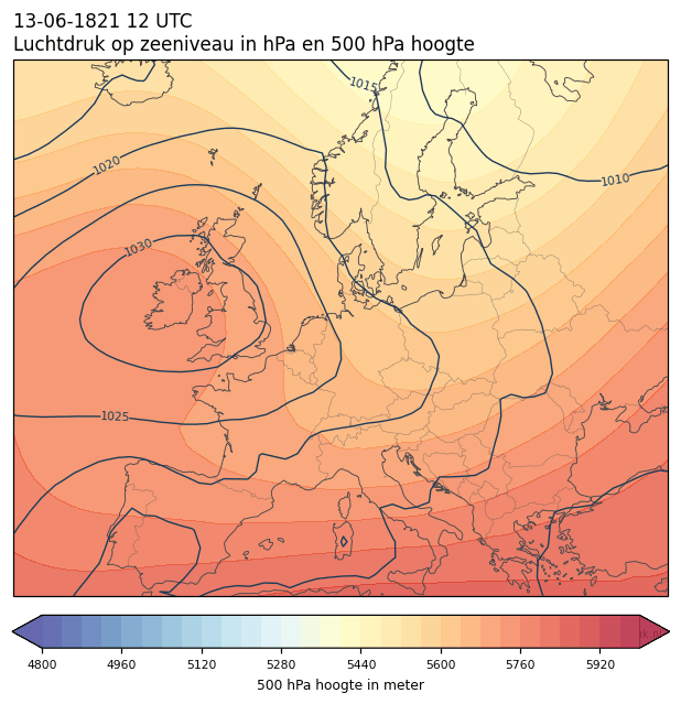 Weerkaart van 13 juni 1821 om 12 UTC