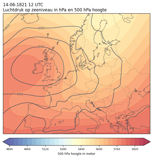 Weerkaart van 14 juni 1821 om 12 UTC