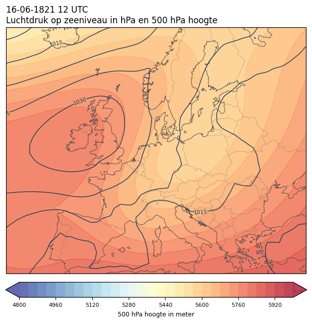 Weerkaart van 16 juni 1821 om 12 UTC