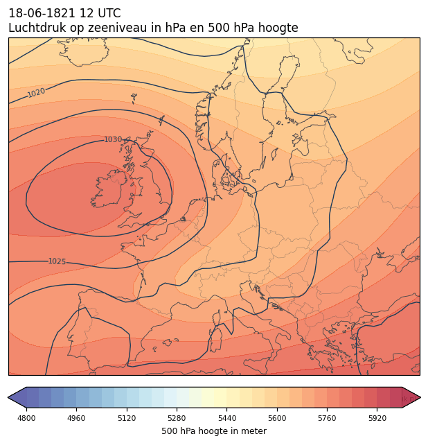 Weerkaart van 18 juni 1821 om 12 UTC