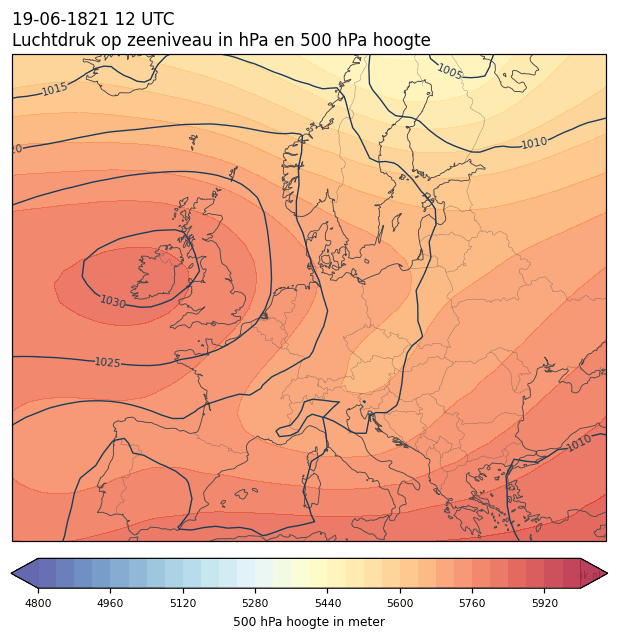 Weerkaart van 19 juni 1821 om 12 UTC