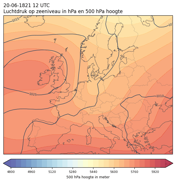 Weerkaart van 20 juni 1821 om 12 UTC