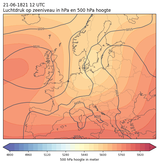 Weerkaart van 21 juni 1821 om 12 UTC