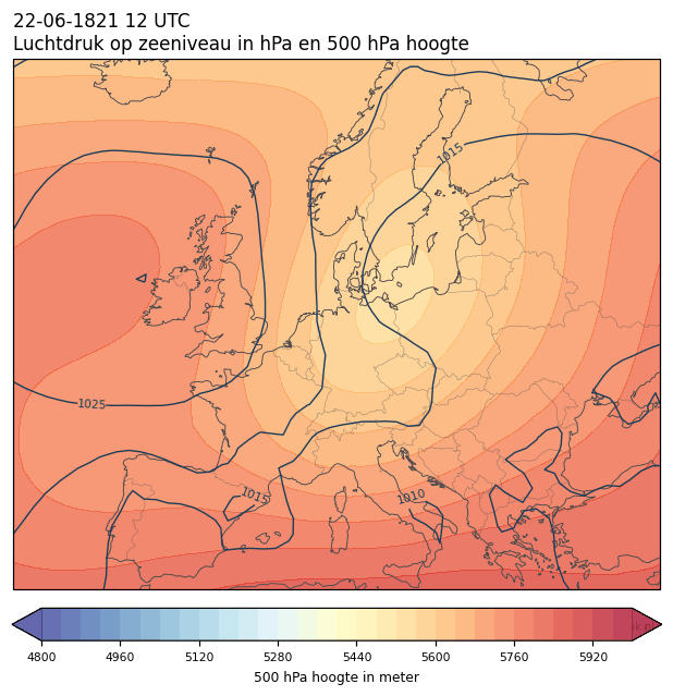 Weerkaart van 22 juni 1821 om 12 UTC