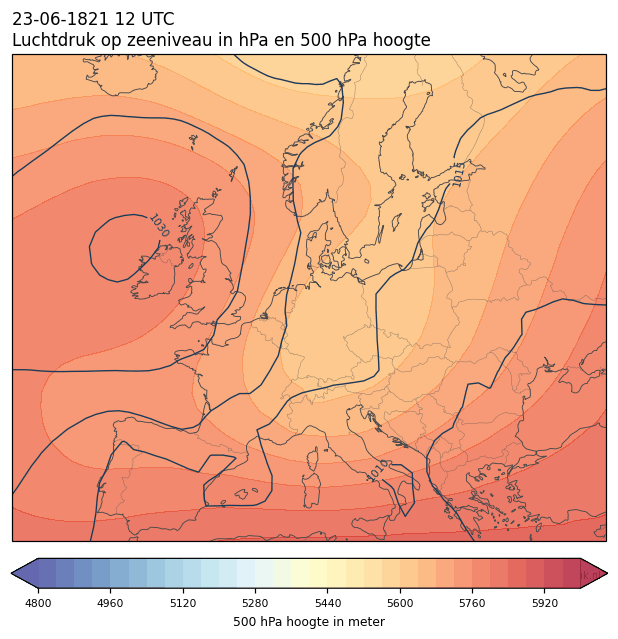 Weerkaart van 23 juni 1821 om 12 UTC