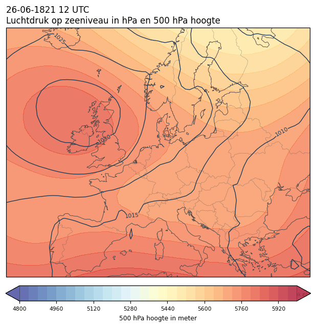 Weerkaart van 26 juni 1821 om 12 UTC