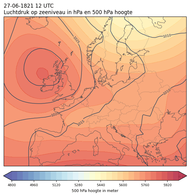 Weerkaart van 27 juni 1821 om 12 UTC