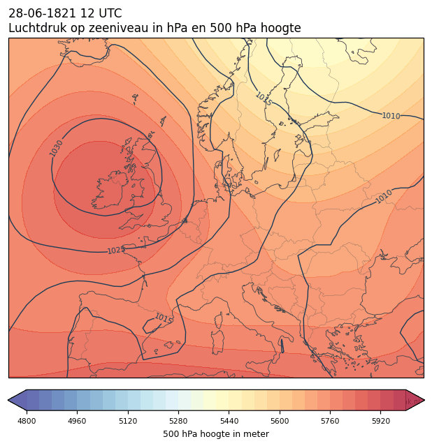 Weerkaart van 28 juni 1821 om 12 UTC