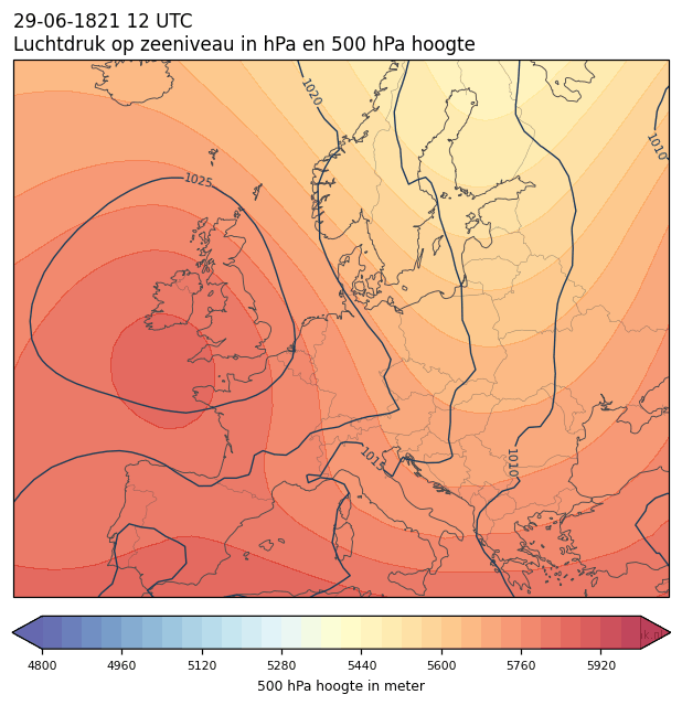 Weerkaart van 29 juni 1821 om 12 UTC