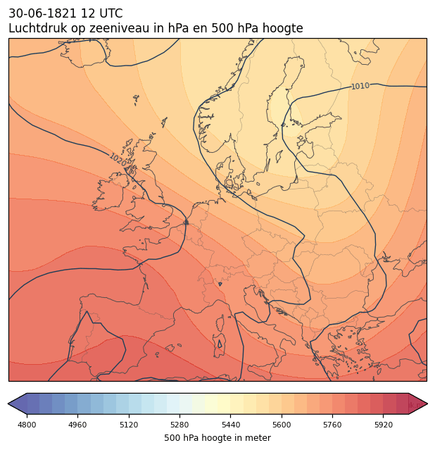 Weerkaart van 30 juni 1821 om 12 UTC