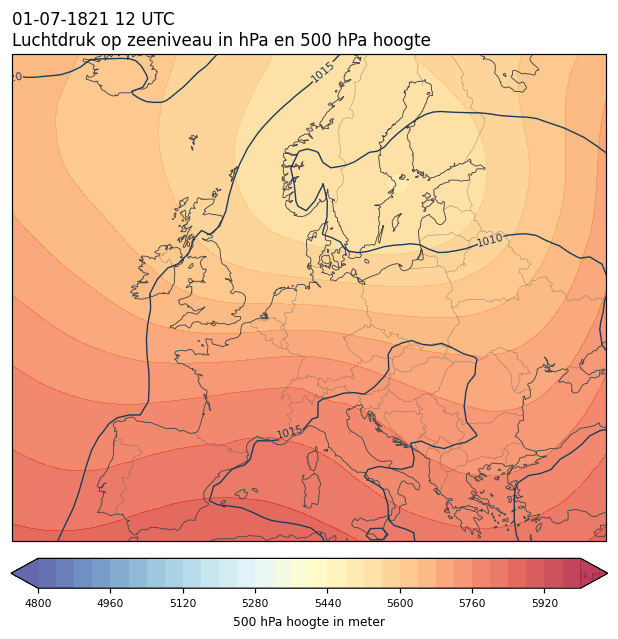 Weerkaart van 1 juli 1821 om 12 UTC