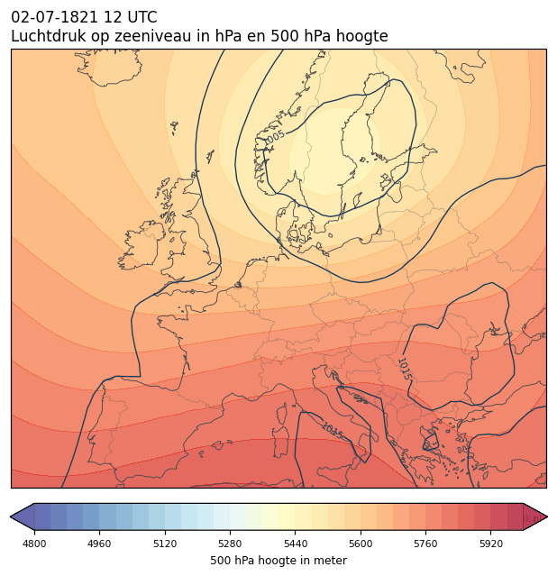 Weerkaart van 2 juli 1821 om 12 UTC