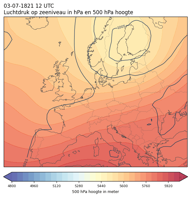 Weerkaart van 3 juli 1821 om 12 UTC