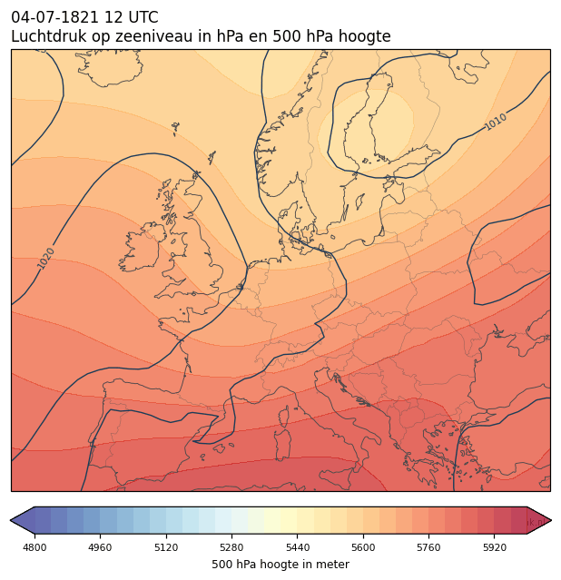 Weerkaart van 4 juli 1821 om 12 UTC