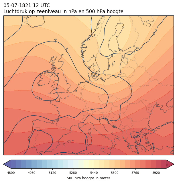 Weerkaart van 5 juli 1821 om 12 UTC