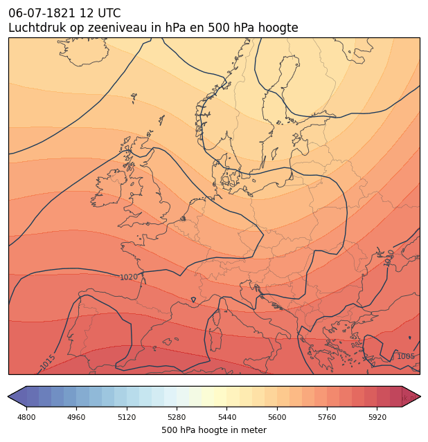 Weerkaart van 6 juli 1821 om 12 UTC