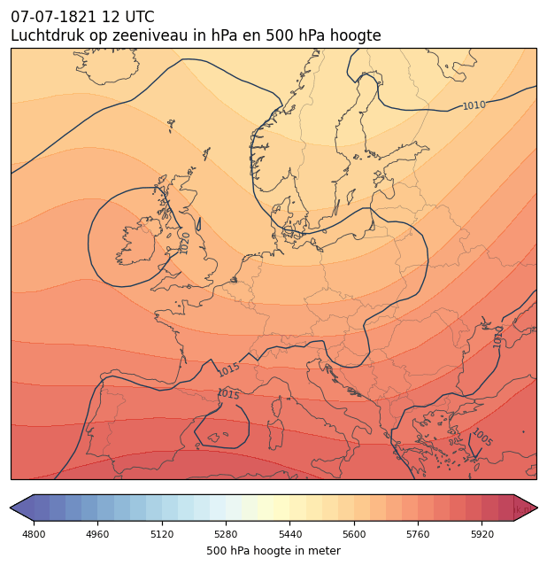 Weerkaart van 7 juli 1821 om 12 UTC