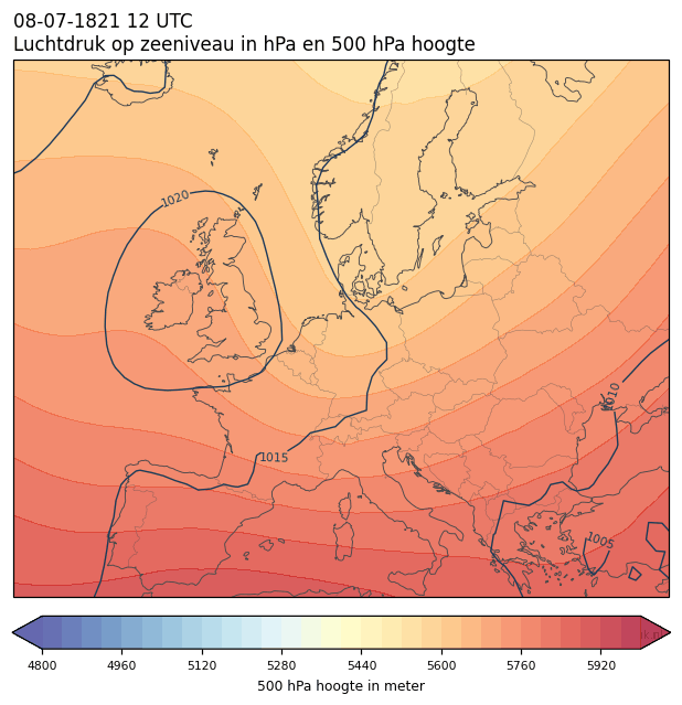 Weerkaart van 8 juli 1821 om 12 UTC