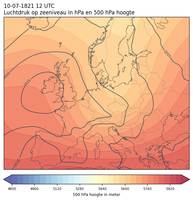 Weerkaart van 10 juli 1821 om 12 UTC