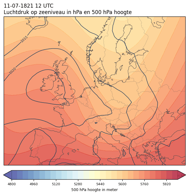 Weerkaart van 11 juli 1821 om 12 UTC
