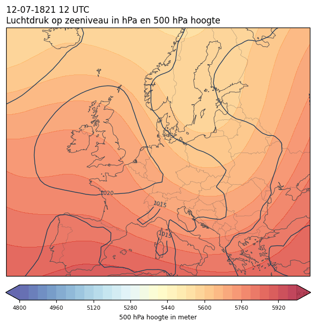 Weerkaart van 12 juli 1821 om 12 UTC