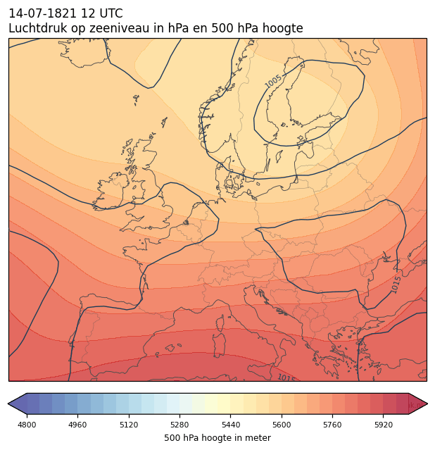 Weerkaart van 14 juli 1821 om 12 UTC