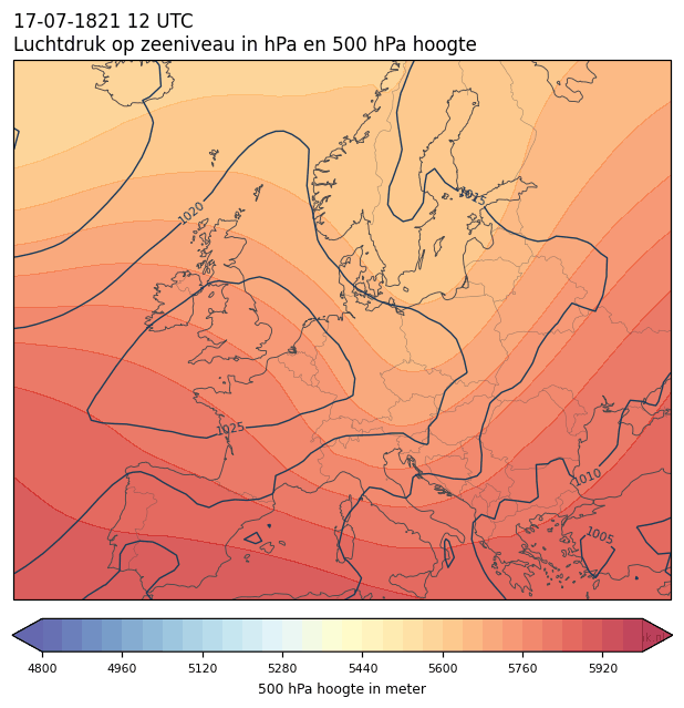 Weerkaart van 17 juli 1821 om 12 UTC