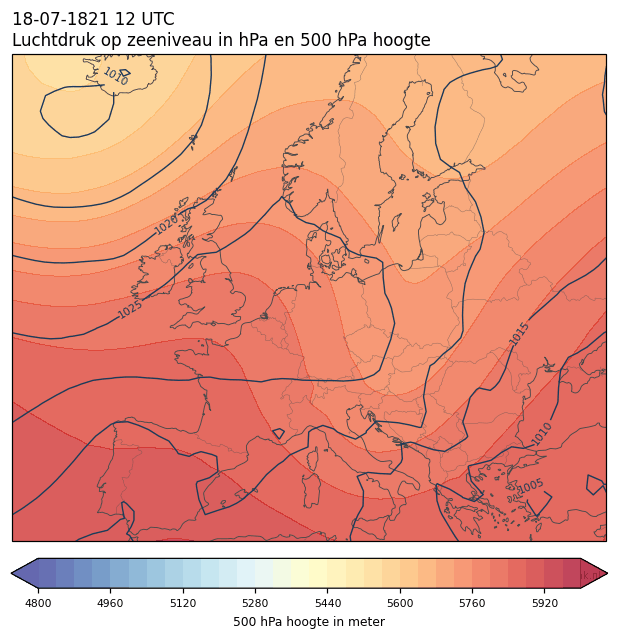 Weerkaart van 18 juli 1821 om 12 UTC